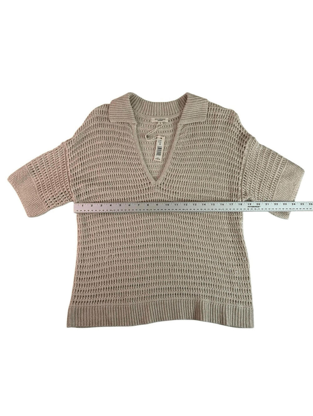 Max Studio London Open Knit Collared V-Neck Size Small - Picture 7 of 11